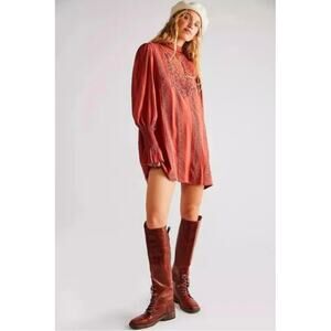 Free People FP One VIENNA Crochet Lace Mini Dress in Rose Smoke XS NWOT $168